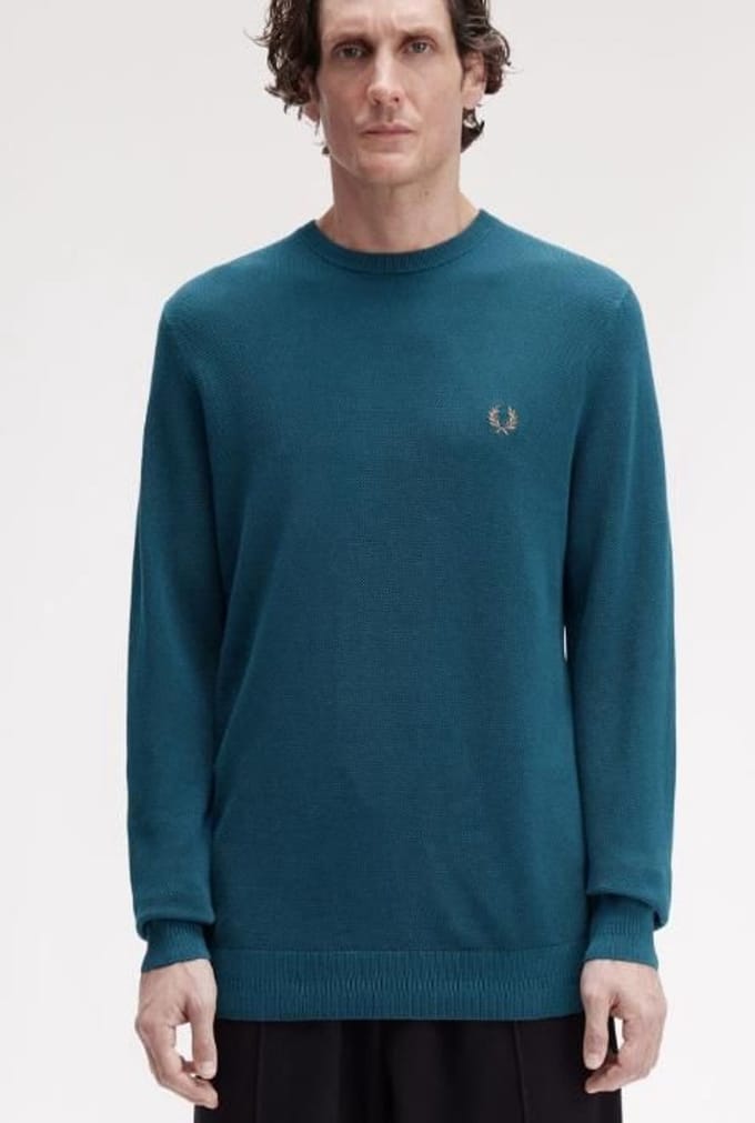 Fred Perry Pique Stitch Jumper Dark Petrol