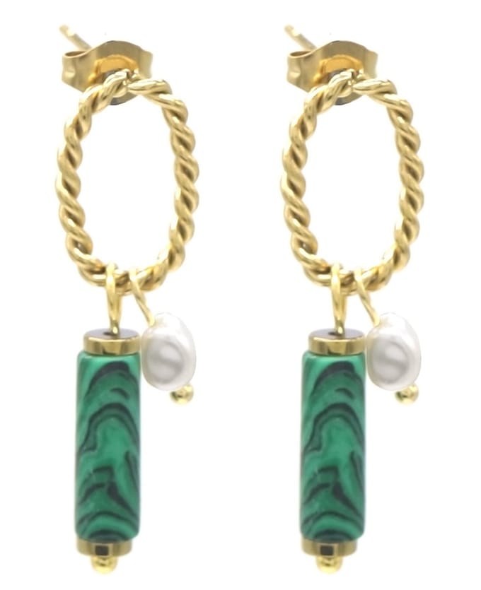 Oorbellen met Steentje - Oorringen - RVS - 3 cm - Goudkleurig