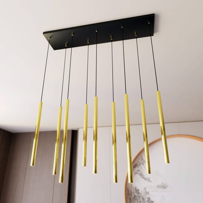 EMIBIG LIGHTING Hanglamp Selter, goudkleurig, 9-lamps, metaal