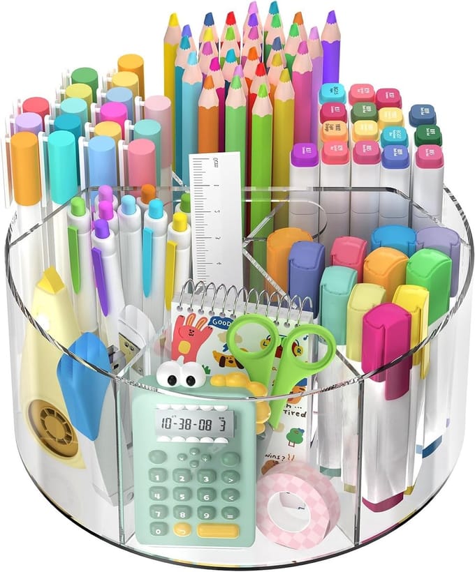 Bureau-organizer, transparante acryl pennenhouder, 360 graden draaibaar