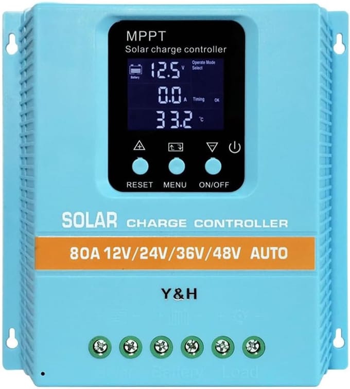 Zonne Laadregelaar - MPPT Regelaar - Energie Management - Intelligent LCD Display - 80A - Grijs