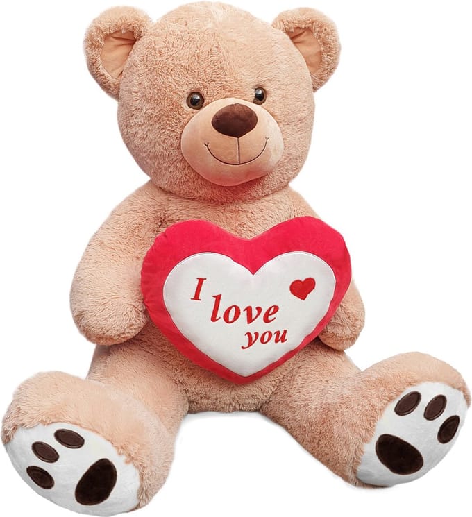 Teddybeer XXL 100 cm – Valentijnsdag  cadeau 2021 – Witte knuffelbeer groot met hart