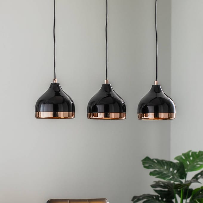 Opviq Hanglamp Yildo 6877 3-lamps lineair zwart/koper