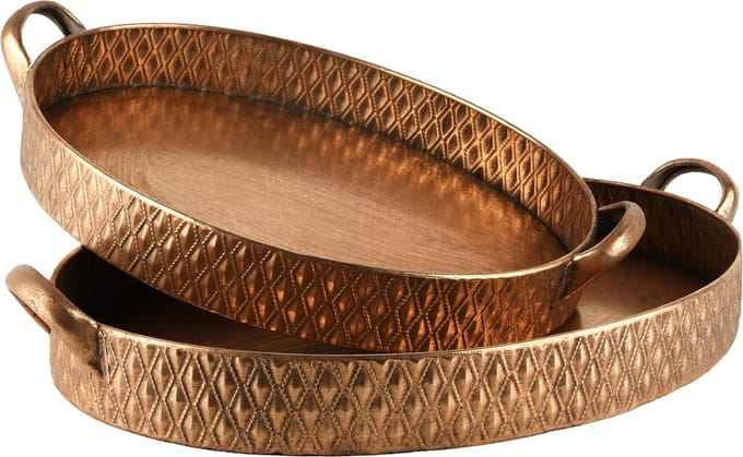 Dekoratief | Set 2 dienbladen ovaaL, koper, metaal, 46x30x8cm | A245157