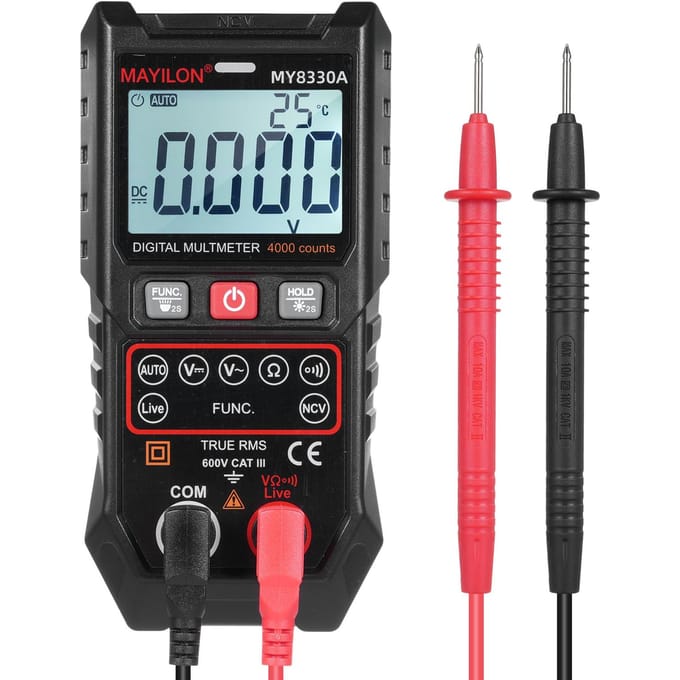 MAYILON Digitale multimeter spanningstester 4000 tellingen TRMS automatische handmatige bereik multitester zwart