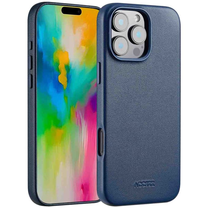 Accezz Hoesje - Geschikt voor iPhone 16 Pro Max - geschikt voor MagSafe Leather Backcover - Nightfall Blue