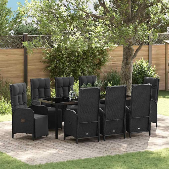 vidaXL - Tuin - Eettafel - Set - 9 - st - Zwart - poly - rattan