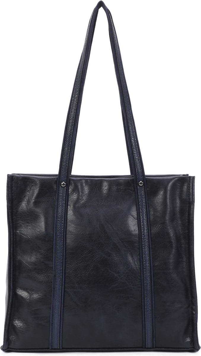 Stoere shopper Ines Delaure blauw met dubbele draagriem extra lang. Ideaal voor op de schouder.