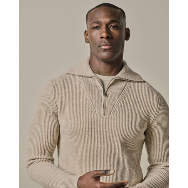 Profuomo Half Zip Pullover Wol Sand - Maat XXL - Heren - Pullovers