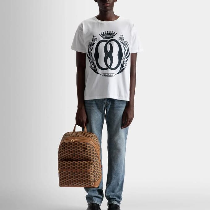 Bally Logo Driehoek Vlag Print Grote Capaciteit Rits Rugzak Heren Rugzak Bruin 6304856 Basic Set (Bag+Dust Bag)