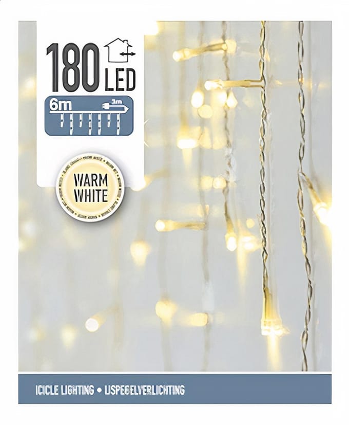 IJspegel verlichting 180 LED - warm wit - transparant snoer