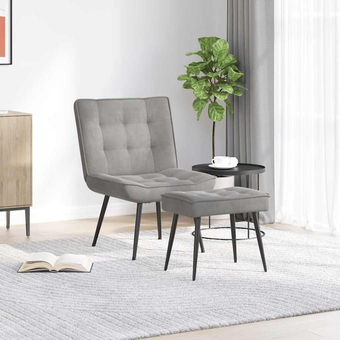 vidaXL - Relaxstoel - met - voetenbank - fluweel - lichtgrijs