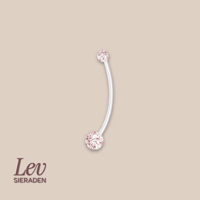 Lev Sieraden - 1.6x38mm Zwangerschapspiercing - Pink glitter - UV acryl piercing - PTFE/Bioplast/Bioflex