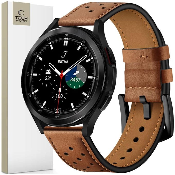 Tech-Protect Leather Strap for Samsung Galaxy Watch 4 / 5 / 5 Pro / 6 / 7 / FE - Brown