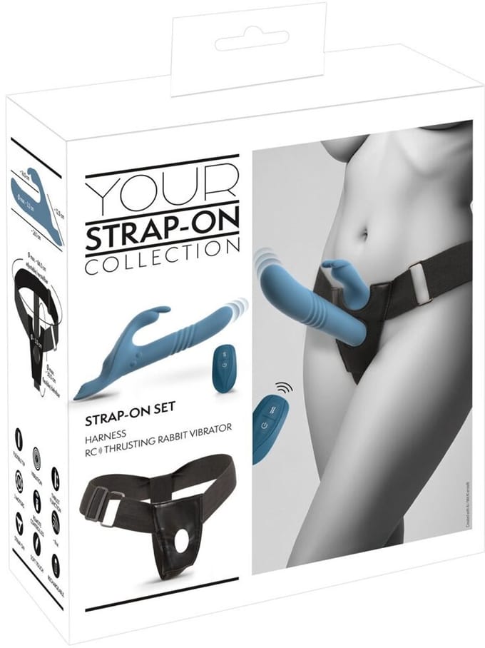 Strap On met Stotende Rabbit Vibrator Met Afstands Bediening - Vibrerende Voorbinddildo met Remot3 Control