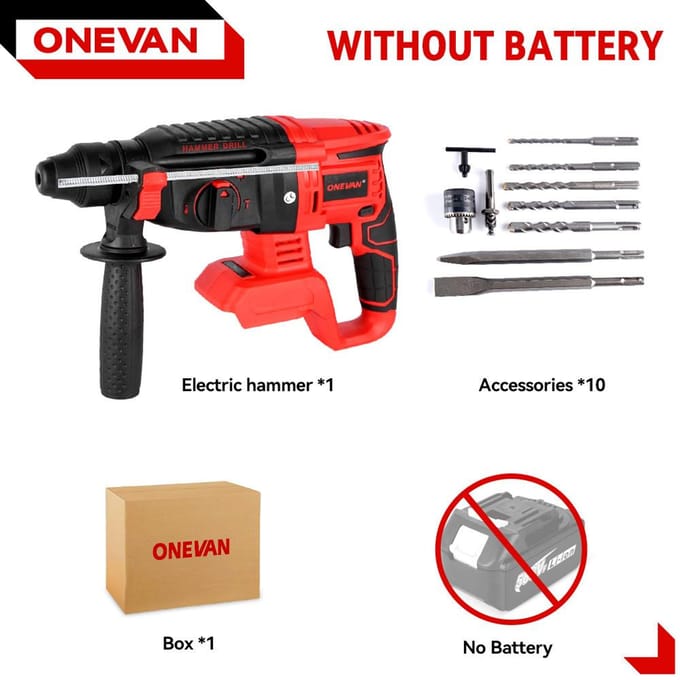 Perceuse à percussion électrique sans balais ONEVAN 2000 W, multifonctionnelle, rotative, sans fil, rechargeable, pour batterie Makita 18 V Without Battery-Set