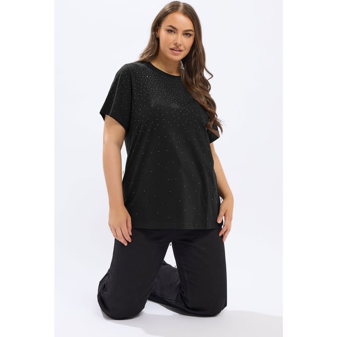 Yours Zwart Tshirt Met Diamantversiering Size 42