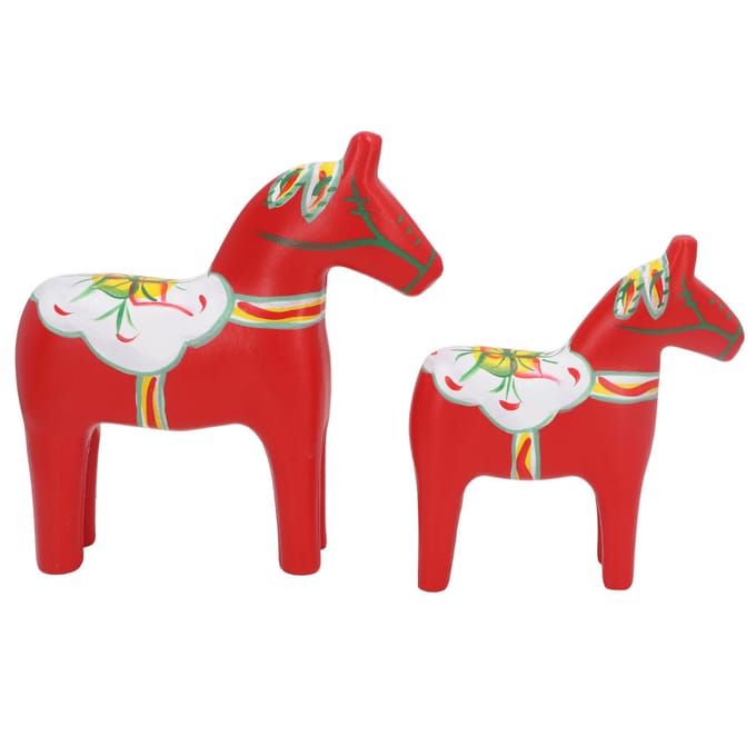 1 Paar Zweeds Dalahors Decor Houten Traditioneel Beschilderd Dalarnapaard Standbeeld Figuur Thuis rood
