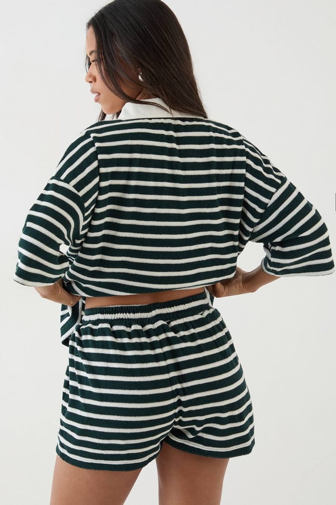 Dames Dsgn Studio Gestreepte Badstof Short | Forest | Maat: XL