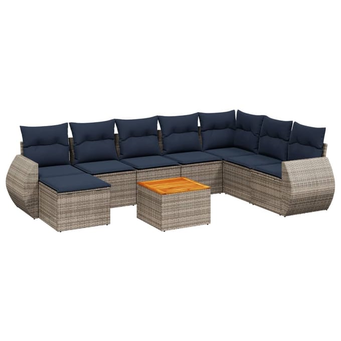 vidaXL - 9-delige - tuinbankset - met - kussens, - grijs - polyrotan