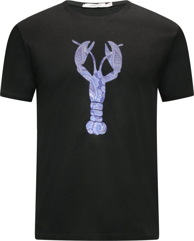 Hommard T-Shirt Zwart met grote Blauwe Paisley Lobster Medium