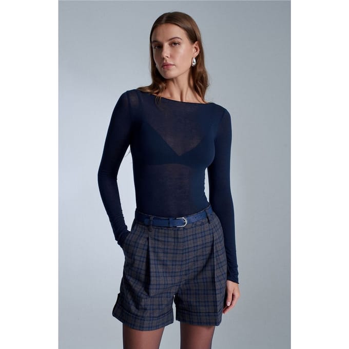 Slim Fit Bootluik Lange Mouw Gebreide Blouse