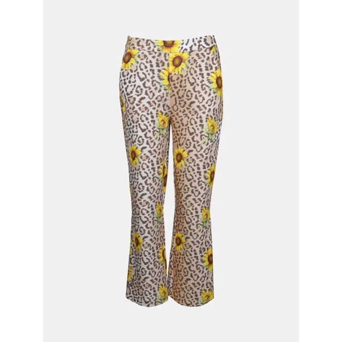 Mucho Gusto Broek lesbos luipaardprint met zonnebloemen