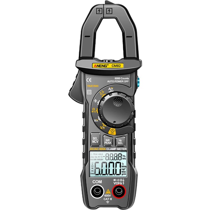 ANENG CM82 Digitale stroomtang 6000 tellingen True RMS NCV Universele meter 600V DC/AC-spanning 600A zwart