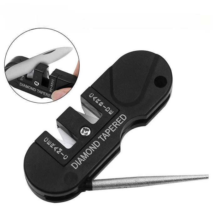 Mini affûteur de couteaux en céramique et acier au tungstène, outils multifonctionnels de camping en plein air S noir