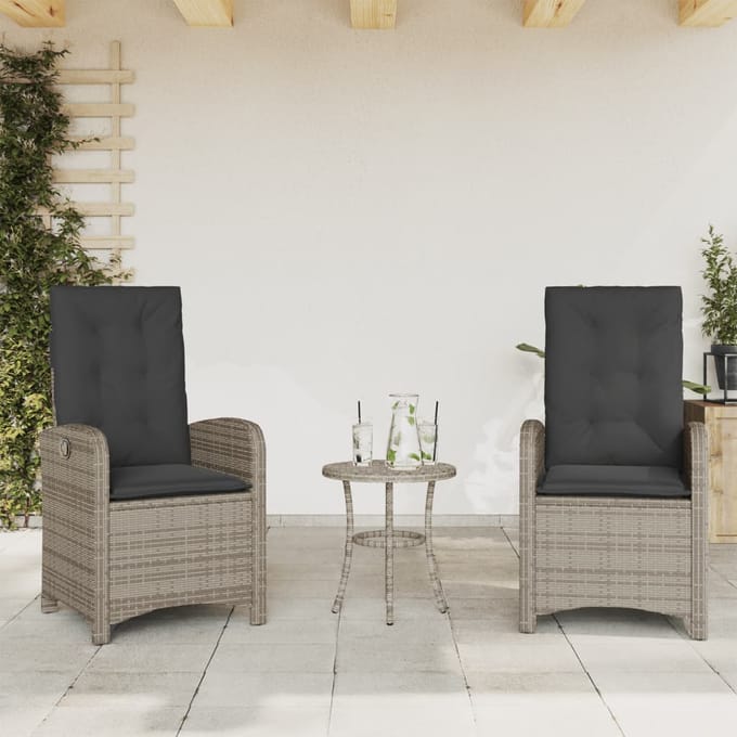 vidaXL - 3-delige - Bistroset - met - kussens - poly - rattan - grijs