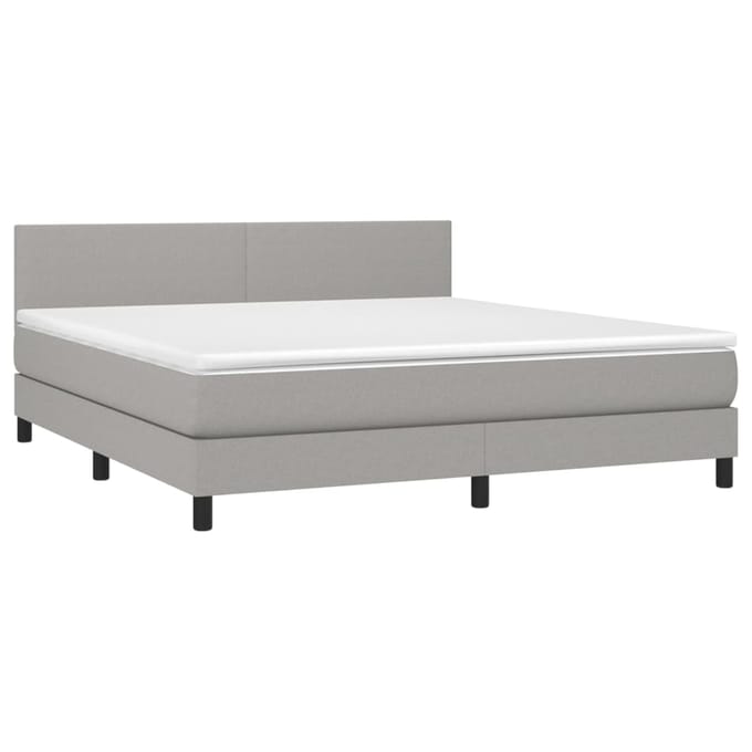 vidaXL - Boxspring - met - matras - en - LED - stof - lichtgrijs - 180x200 - cm