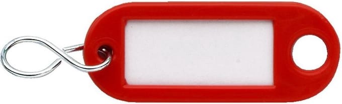 Sleutellabel met ophangoog en S-haak kunststof - Rood
