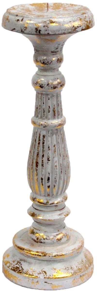 Vintage Kandelaar - Wit & Goud - Kaars Houder - 34cm Hoog