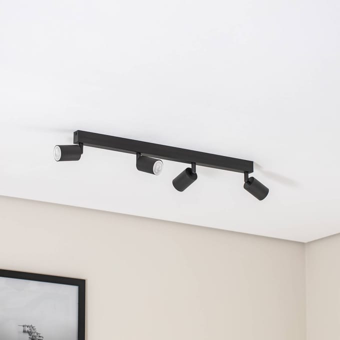 TK Lighting Plafondspot Top, zwart, 83 cm, 4-lamps, metaal, GU10