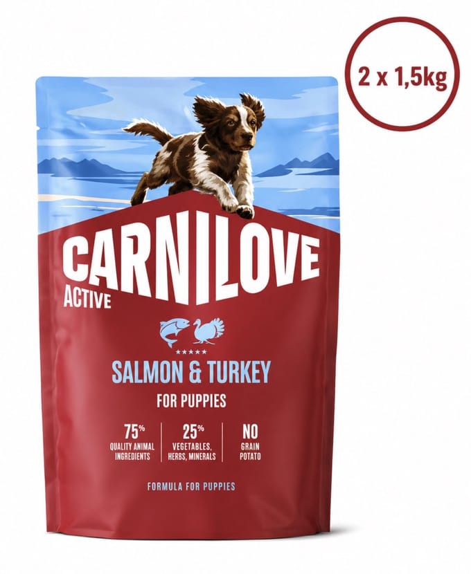 2x CARNILOVE SALMON/TURKEY PUP 1,5KG