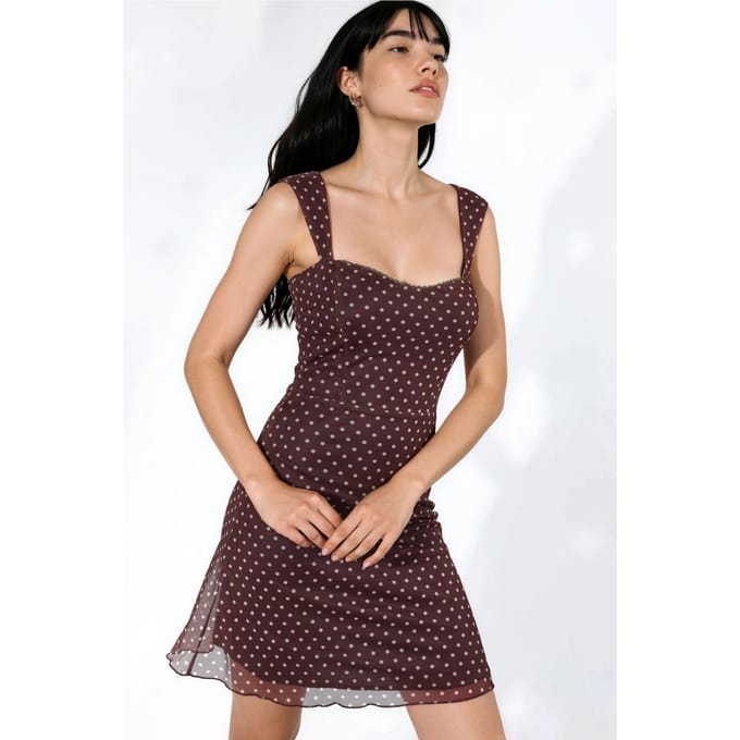 Polka Dots Mini Tulle Jurk met Hart Kraag