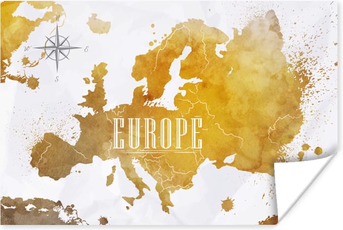 Poster - Wereldkaarten - Europa - Goud - 120x80 cm