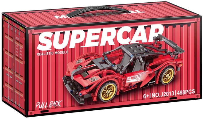 Lobbes bouwsteentjes sportauto pull back - 488 stuks speelgoed.