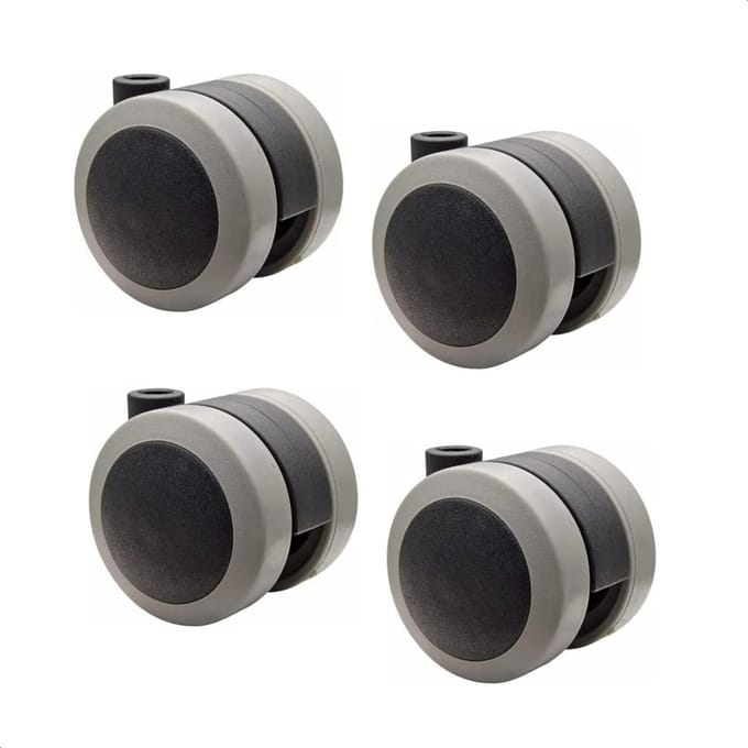 Set van 4 Dubbele Meubelwielen Ø 50 mm met Zacht Loopvlak en Rem