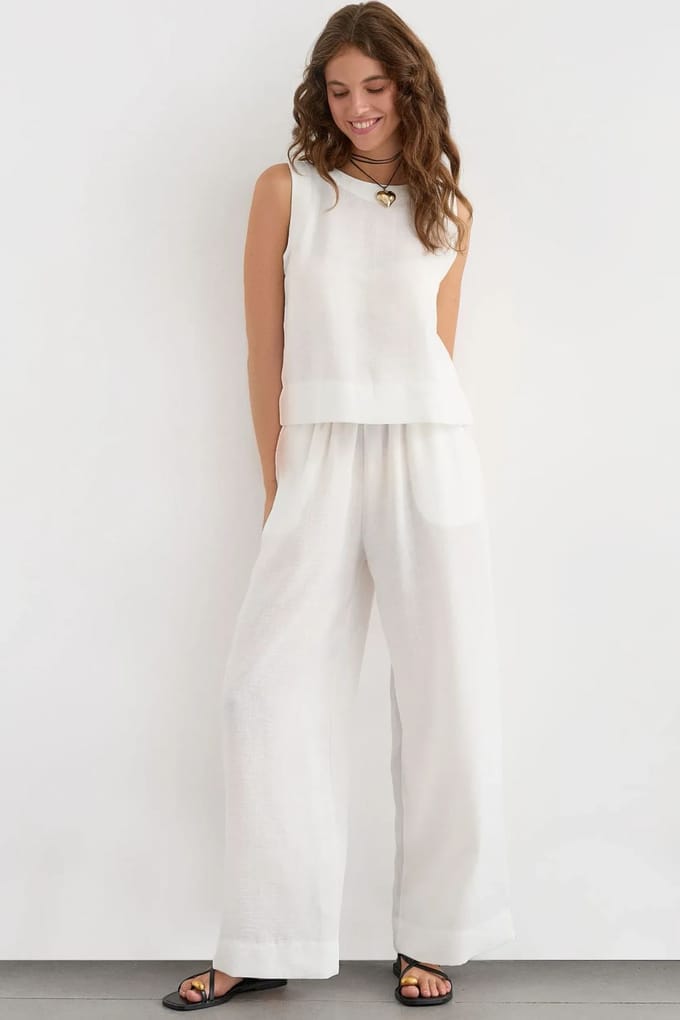 Linnen Voel Blouse & Elastische Taille Broek Tweedelige Coördinatie Set