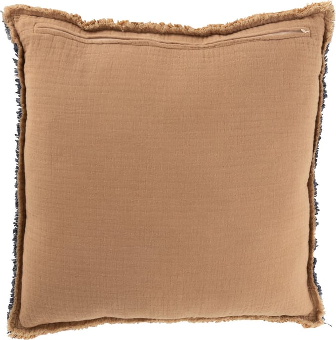 J-Line kussen Gerafelde Randen - polyester/katoen - lichtbruin/blauw