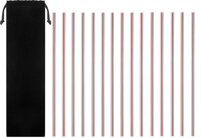 Herbruikbare Metalen Drink Rietjes Recht (15 stuks) – Rose Gold