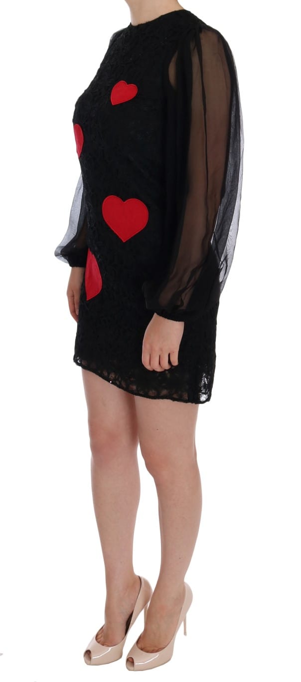 Dolce & Gabbana Vrouwen Zwart Kant Rood Hart Shift Jurk