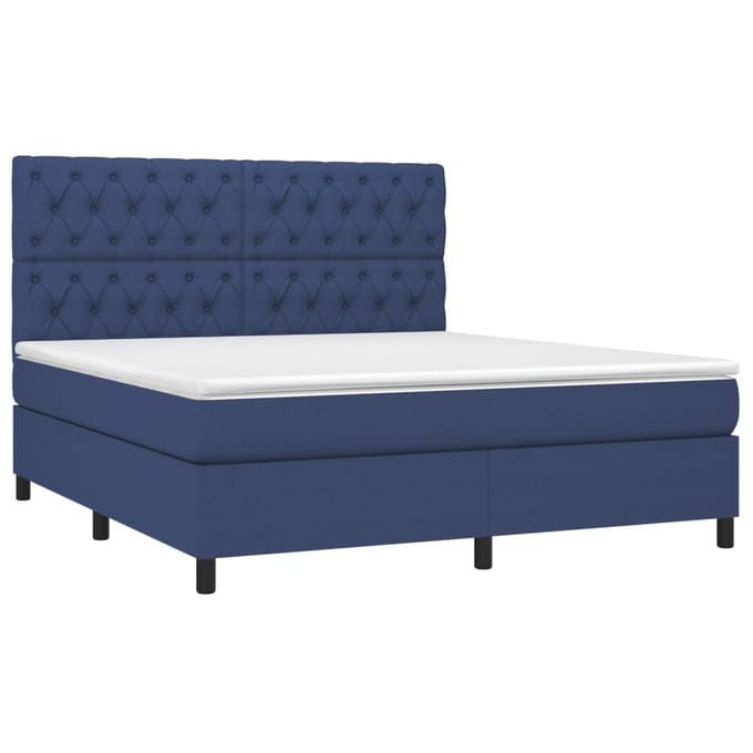 vidaXL - Boxspring - met - matras - en - LED - stof - blauw - 160x200 - cm