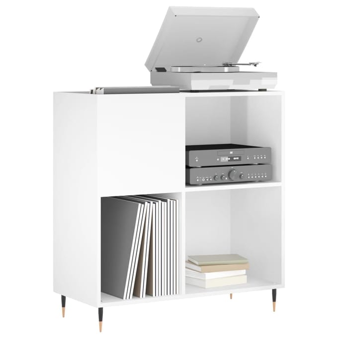 vidaXL - Platenkast - 84,5x38x89 - cm - bewerkt - hout - hoogglans - wit