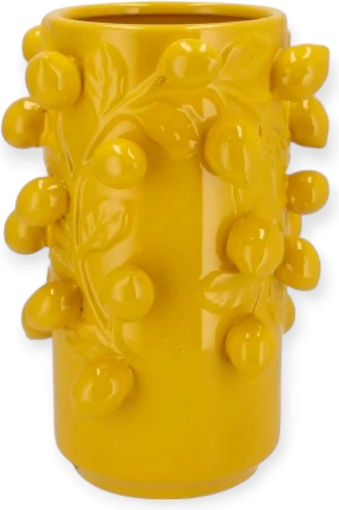Daan Kromhout - Bloempot - Vaas - Cilinder - Pot - Geel - Citroen - Fruit - Lemon - 21x31 cm - Keramiek