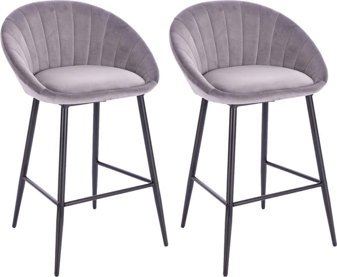 Lina® Liberty Barstoel Grijs - Set van 2 - Velvet - Barkrukken