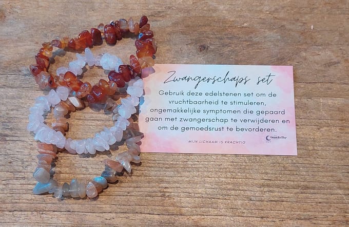 Zwangerschaps - vruchtbaarheid Armbanden set, Maansteen, Rozenkwarts, Carneool, edelstenen