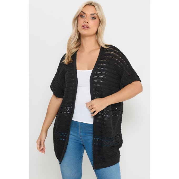 Yours Zwarte Gehaakte Kimono Size 62-64