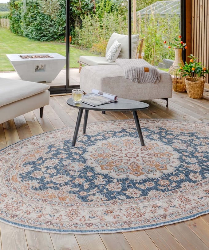Vintage buitenkleed ovaal - Valenca Nova goud/blauw 160x230